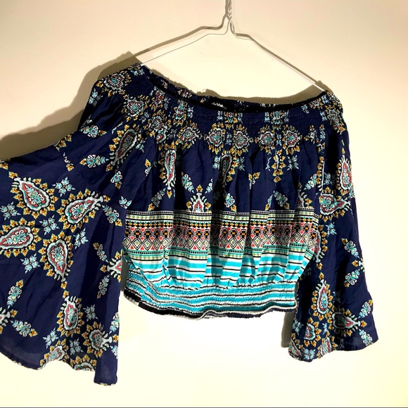 Crop Balloon Sleeve Boho Blouse - M - Picture 2 of 2